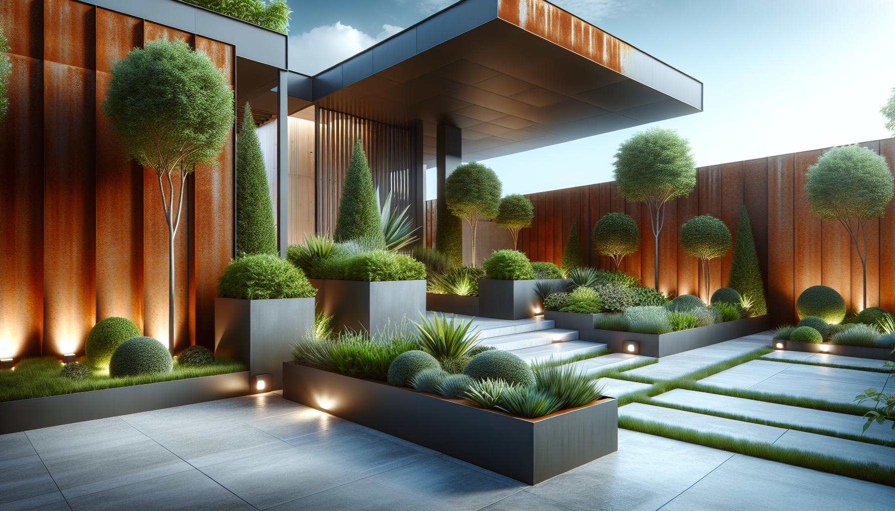 Aménagement extérieur acier jardin